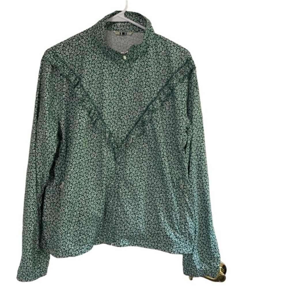 Tory Burch Sport Ruffle Jacket Green Print Sz LG